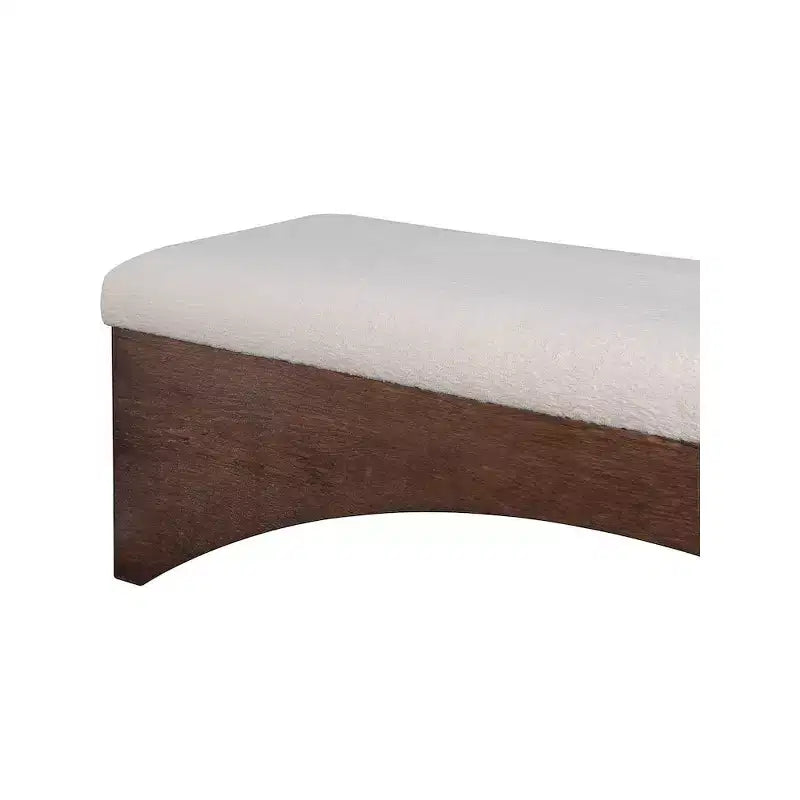 Panca imbottita in velluto pelliccia beige/marrone/crema, base in noce, 1 posto