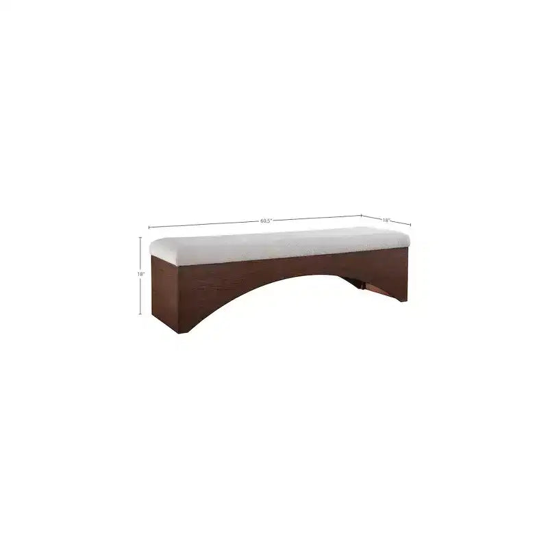 Panca imbottita in velluto pelliccia beige/marrone/crema, base in noce, 1 posto