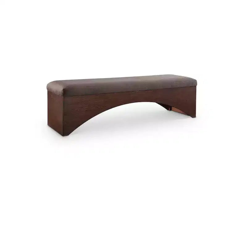 Panca imbottita in velluto pelliccia beige/marrone/crema, base in noce, 1 posto