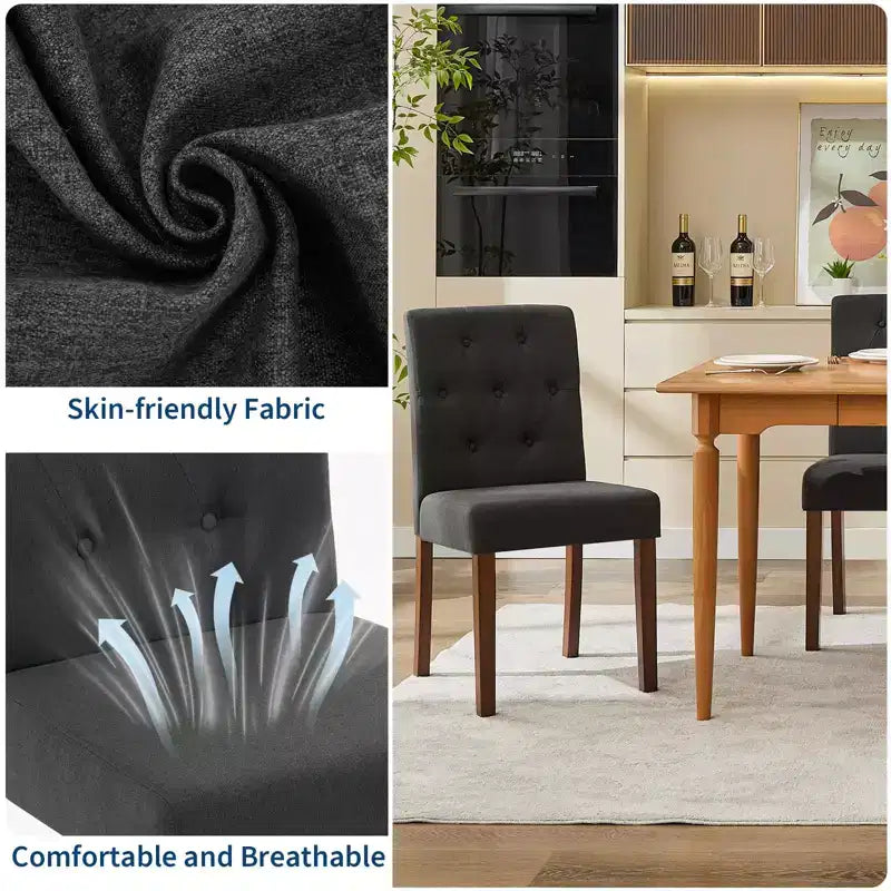 Sedia da pranzo Parsons imbottita in lino, set da 2 (beige / nero / blu / grigio), 1 posto
