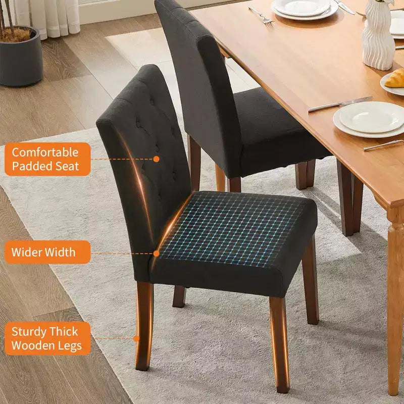 Sedia da pranzo Parsons imbottita in lino, set da 2 (beige / nero / blu / grigio), 1 posto