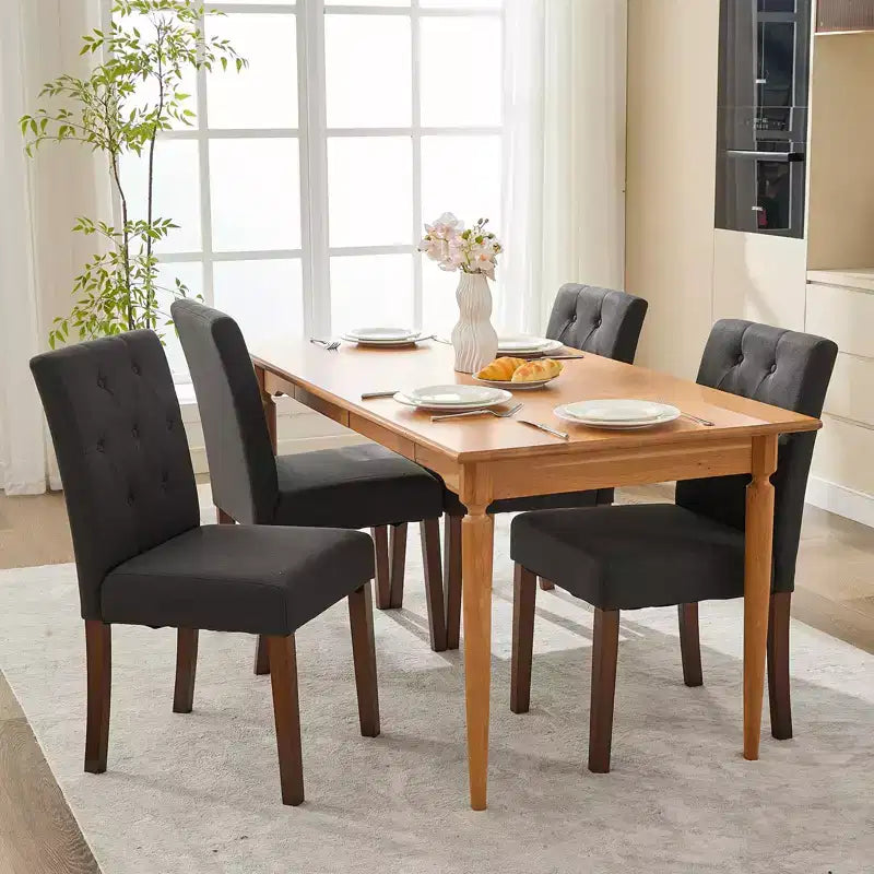 Sedia da pranzo Parsons imbottita in lino, set da 2 (beige / nero / blu / grigio), 1 posto