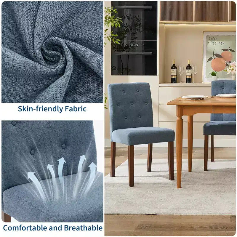 Sedia da pranzo Parsons imbottita in lino, set da 2 (beige / nero / blu / grigio), 1 posto