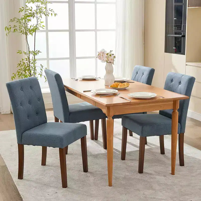 Sedia da pranzo Parsons imbottita in lino, set da 2 (beige / nero / blu / grigio), 1 posto