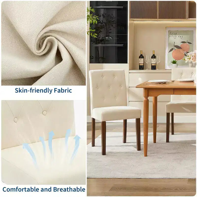 Sedia da pranzo Parsons imbottita in lino, set da 2 (beige / nero / blu / grigio), 1 posto