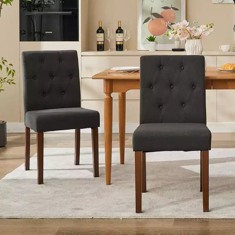 Sedia da pranzo Parsons imbottita in lino, set da 2 (beige / nero / blu / grigio), 1 posto