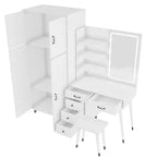 Set Comodino e Armadio a 4 Ante 2 in 1 Bianco con Specchio LED, per 1