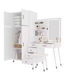 Set Comodino e Armadio a 4 Ante 2 in 1 Bianco con Specchio LED, per 1