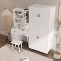 Set Comodino e Armadio a 4 Ante 2 in 1 Bianco con Specchio LED, per 1