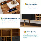 Mobile bar nero / color legno con luci LED e stazione di ricarica, credenza da 120 cm, uso per 1 persona