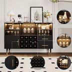 Mobile bar nero / color legno con luci LED e stazione di ricarica, credenza da 120 cm, uso per 1 persona