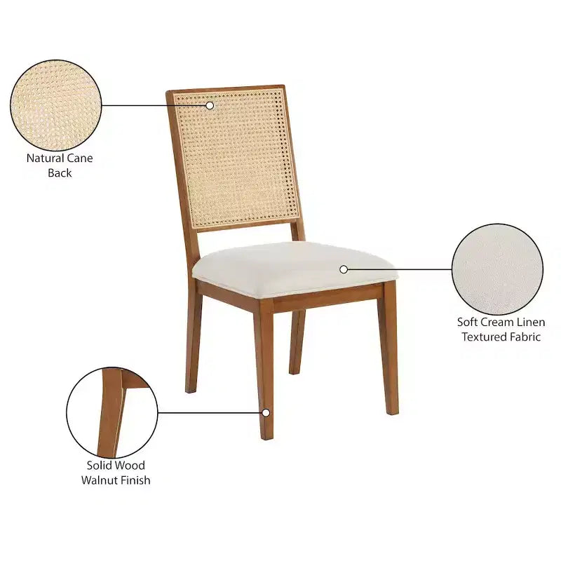 Meridian Furniture, Sedia da Pranzo Butterfly in Tessuto Strutturato di Lino Crema, Set da 2