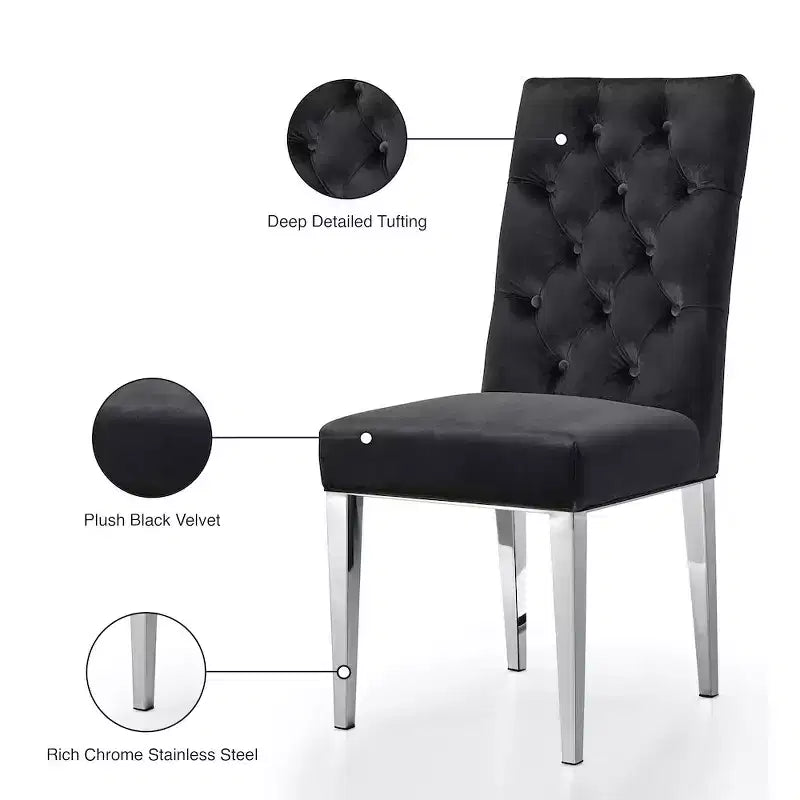 Sedie da pranzo Parson in velluto nero/grigio con gambe cromate, set da 2
