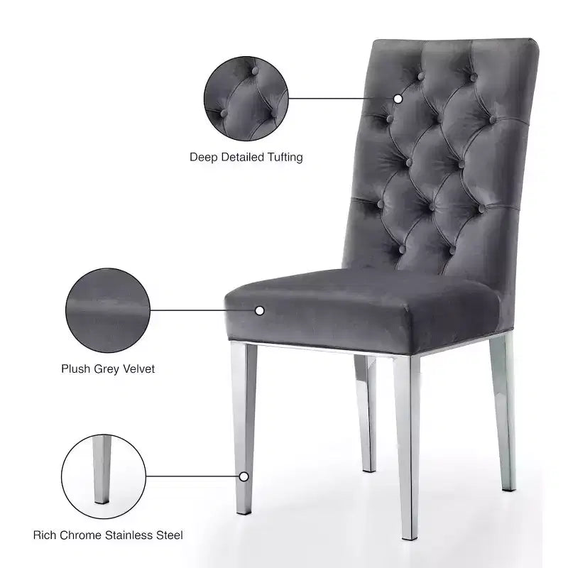 Sedie da pranzo Parson in velluto nero/grigio con gambe cromate, set da 2