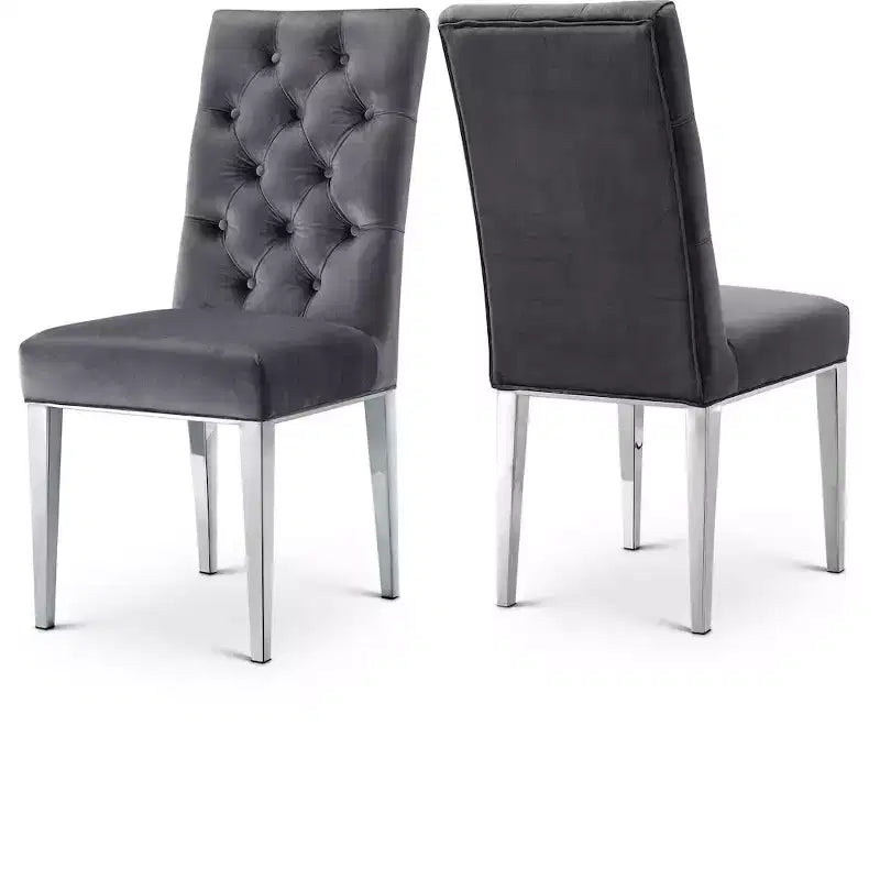 Sedie da pranzo Parson in velluto nero/grigio con gambe cromate, set da 2