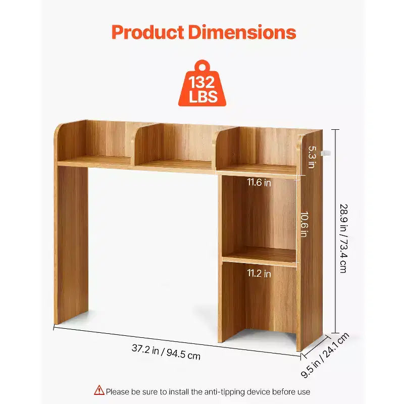 Libreria da scrivania a 2 ripiani marrone, uso individuale, 94,5 cm x 24,1 cm x 73,4 cm