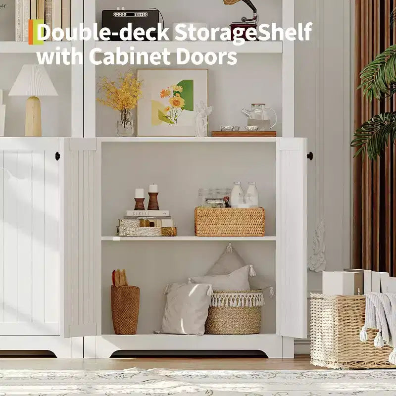Mobiletto ad arco con ante, bianco/color legno, maniglie nere/oro, 5 ripiani, 2 ante