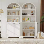 Mobiletto ad arco con ante, bianco/color legno, maniglie nere/oro, 5 ripiani, 2 ante