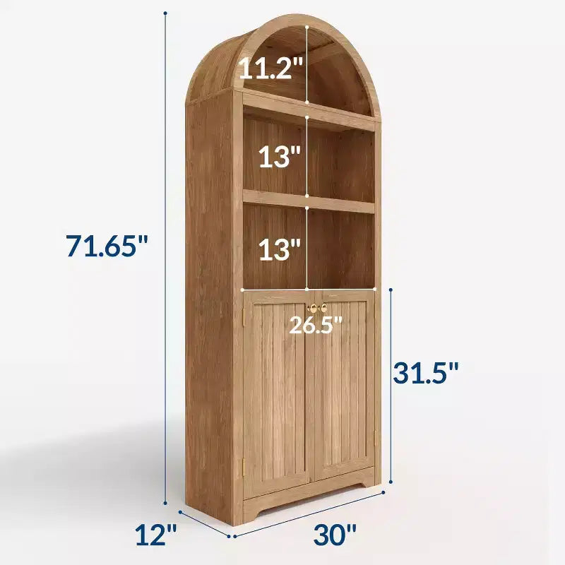 Mobiletto ad arco con ante, bianco/color legno, maniglie nere/oro, 5 ripiani, 2 ante
