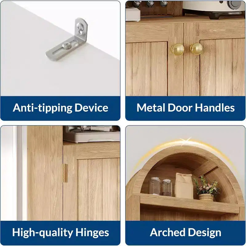 Mobiletto ad arco con ante, bianco/color legno, maniglie nere/oro, 5 ripiani, 2 ante