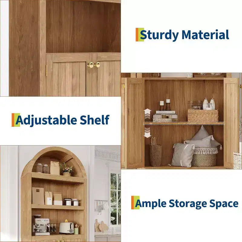 Mobiletto ad arco con ante, bianco/color legno, maniglie nere/oro, 5 ripiani, 2 ante