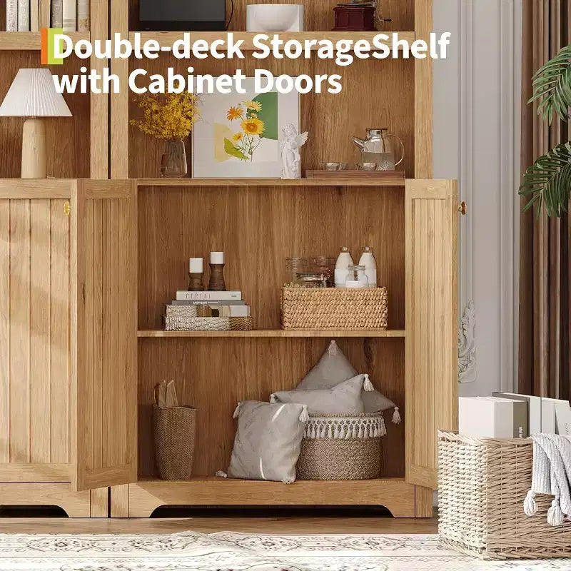 Mobiletto ad arco con ante, bianco/color legno, maniglie nere/oro, 5 ripiani, 2 ante