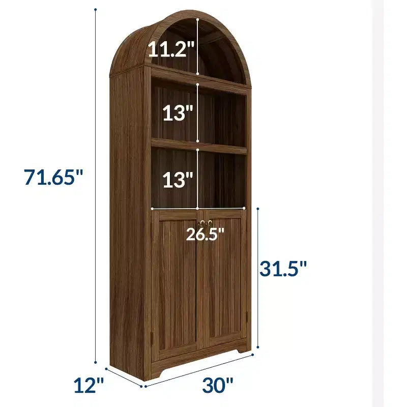 Mobiletto ad arco con ante, bianco/color legno, maniglie nere/oro, 5 ripiani, 2 ante
