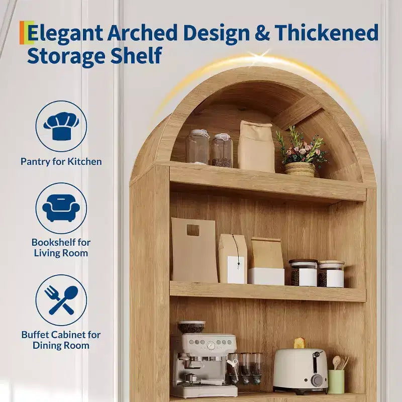 Mobiletto ad arco con ante, bianco/color legno, maniglie nere/oro, 5 ripiani, 2 ante