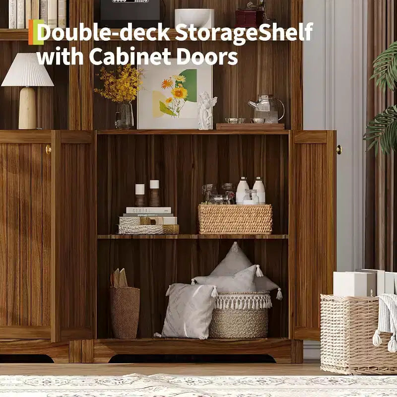 Mobiletto ad arco con ante, bianco/color legno, maniglie nere/oro, 5 ripiani, 2 ante