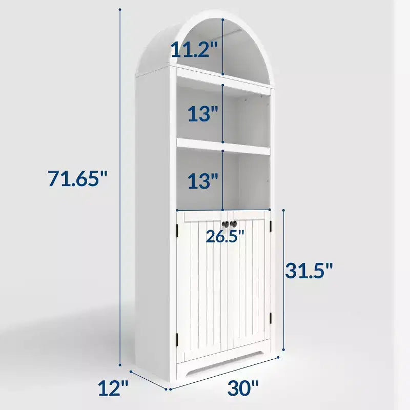 Mobiletto ad arco con ante, bianco/color legno, maniglie nere/oro, 5 ripiani, 2 ante