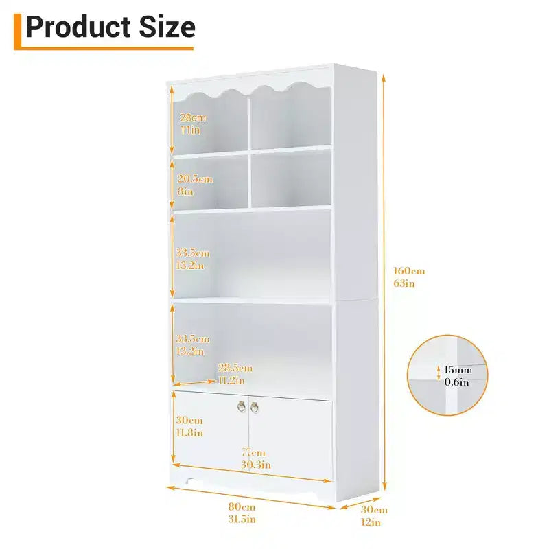 Libreria a 5 ripiani, bianco / noce, scaffale a tutt'altezza, utente singolo, 63"