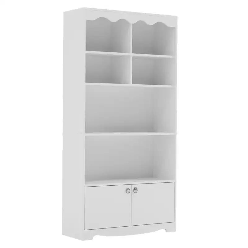 Libreria a 5 ripiani, bianco / noce, scaffale a tutt'altezza, utente singolo, 63"
