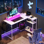 Scrivania angolare a L nera con luci LED, prese di corrente e supporto monitor, 47", 1 persona