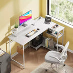 Scrivania angolare a L nera con luci LED, prese di corrente e supporto monitor, 47", 1 persona