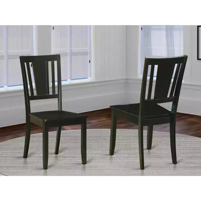 Sedia da pranzo in legno con schienale a doghe, colore nero/mogano, set da 2