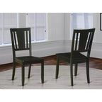 Sedia da pranzo in legno con schienale a doghe, colore nero/mogano, set da 2