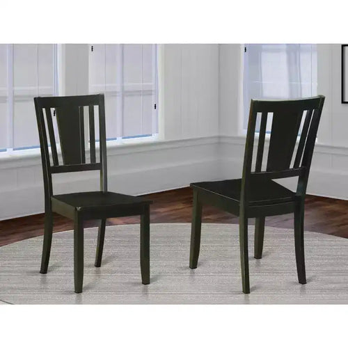 Sedia da pranzo in legno con schienale a doghe, colore nero/mogano, set da 2