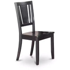 Sedia da pranzo in legno con schienale a doghe, colore nero/mogano, set da 2