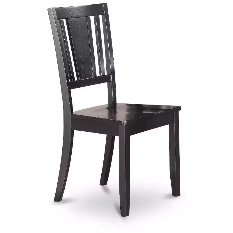 Sedia da pranzo in legno con schienale a doghe, colore nero/mogano, set da 2