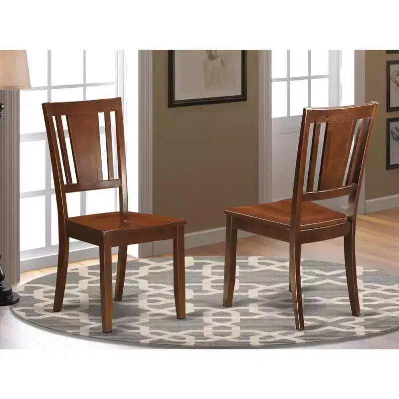 Sedia da pranzo in legno con schienale a doghe, colore nero/mogano, set da 2