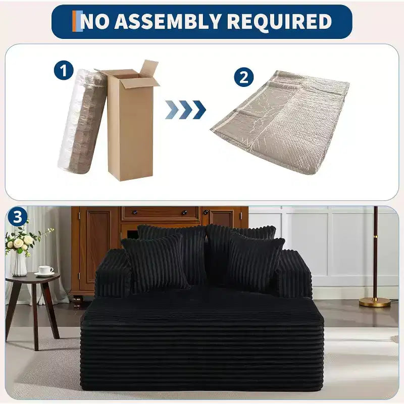 Chaise longue in velluto a coste con cuscini – Beige / Nero / Grigio, 1 posto, Nessun assemblaggio richiesto
