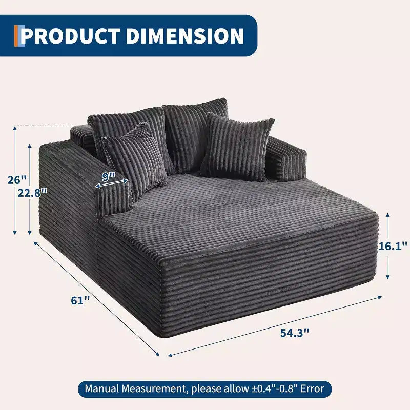 Chaise longue in velluto a coste con cuscini – Beige / Nero / Grigio, 1 posto, Nessun assemblaggio richiesto