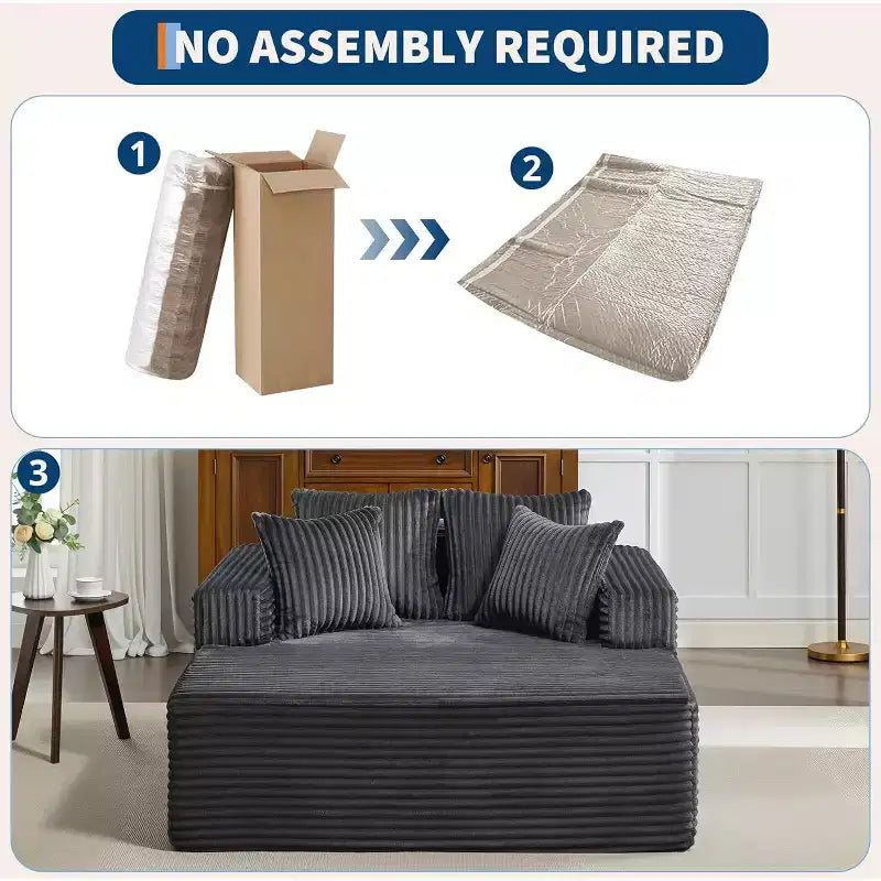 Chaise longue in velluto a coste con cuscini – Beige / Nero / Grigio, 1 posto, Nessun assemblaggio richiesto