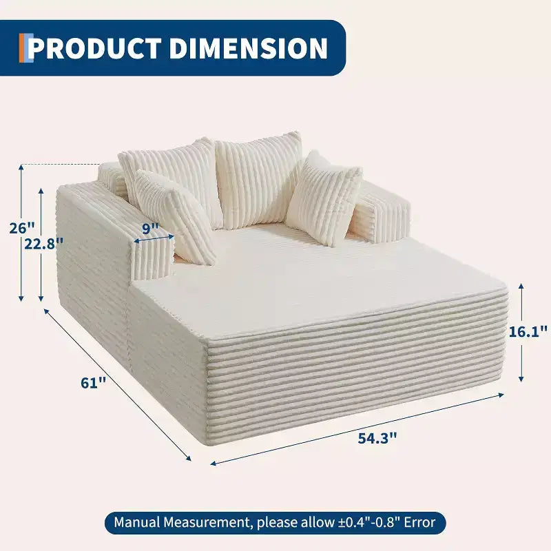 Chaise longue in velluto a coste con cuscini – Beige / Nero / Grigio, 1 posto, Nessun assemblaggio richiesto