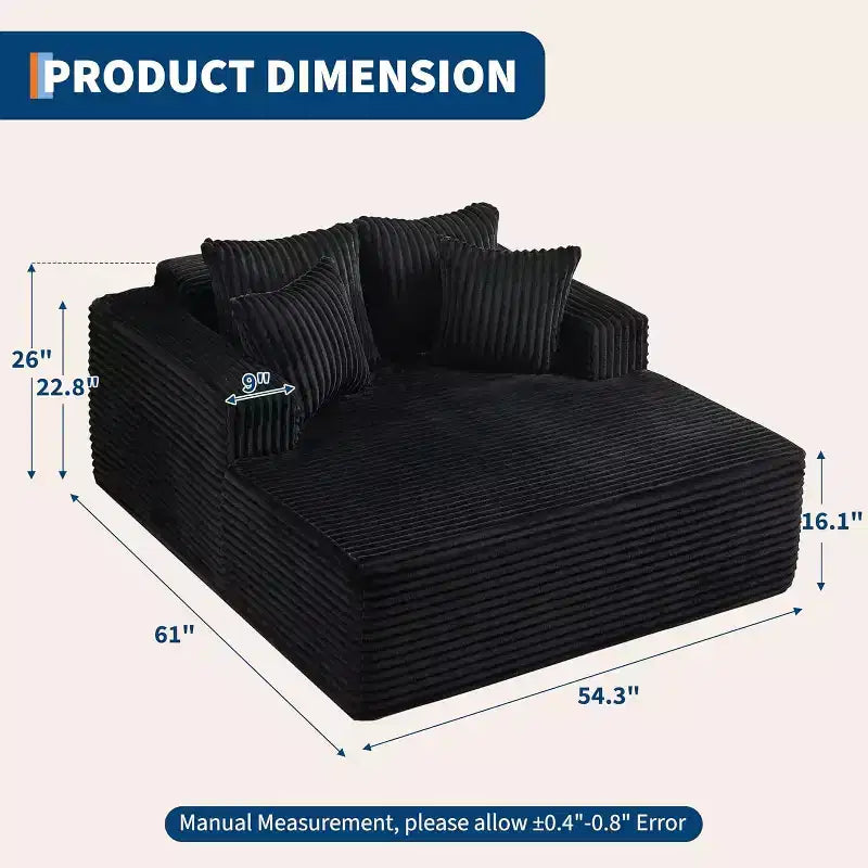 Chaise longue in velluto a coste con cuscini – Beige / Nero / Grigio, 1 posto, Nessun assemblaggio richiesto