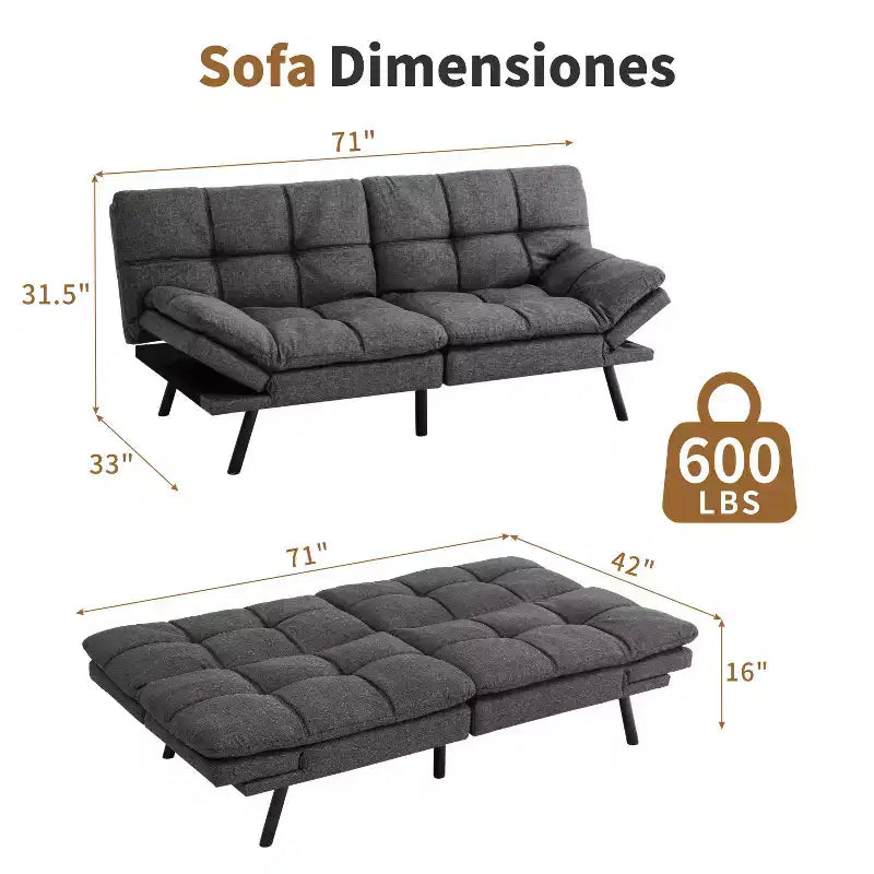 Divano letto futon convertibile blu / grigio scuro / grigio chiaro, 180 cm, 2 posti