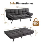 Divano letto futon convertibile blu / grigio scuro / grigio chiaro, 180 cm, 2 posti