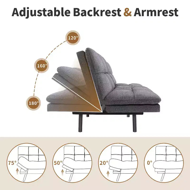Divano letto futon convertibile blu / grigio scuro / grigio chiaro, 180 cm, 2 posti
