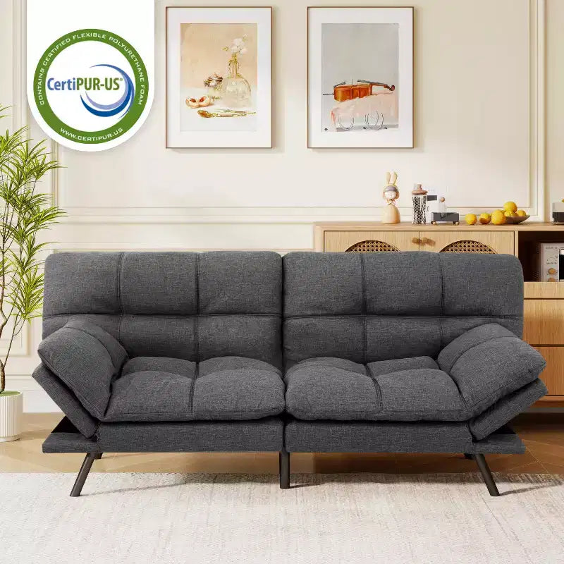 Divano letto futon convertibile blu / grigio scuro / grigio chiaro, 180 cm, 2 posti