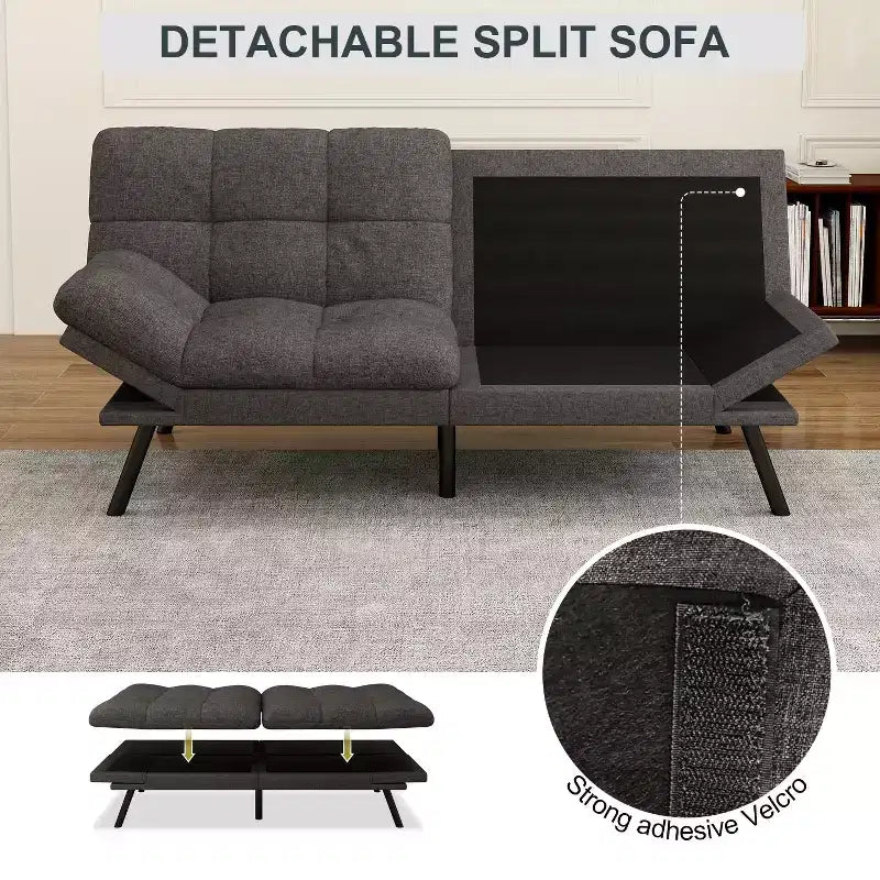 Divano letto futon convertibile blu / grigio scuro / grigio chiaro, 180 cm, 2 posti
